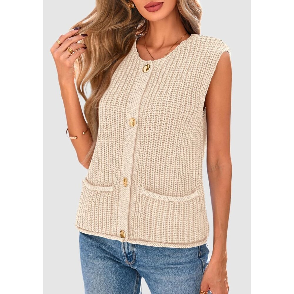 Versatile Women's Button Down Chunky Knit Sleevel… - image 3